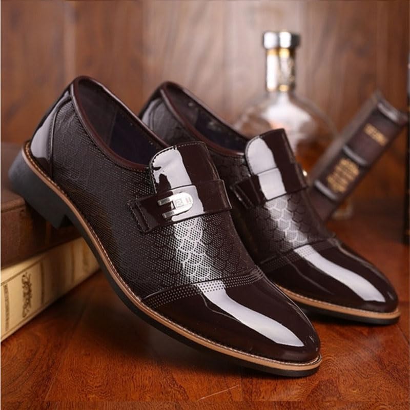 Mens Faux Patent Leather Classic Lace-Up Formal Oxford Tuxedo Dress Shoes Men Wedding Shoe3