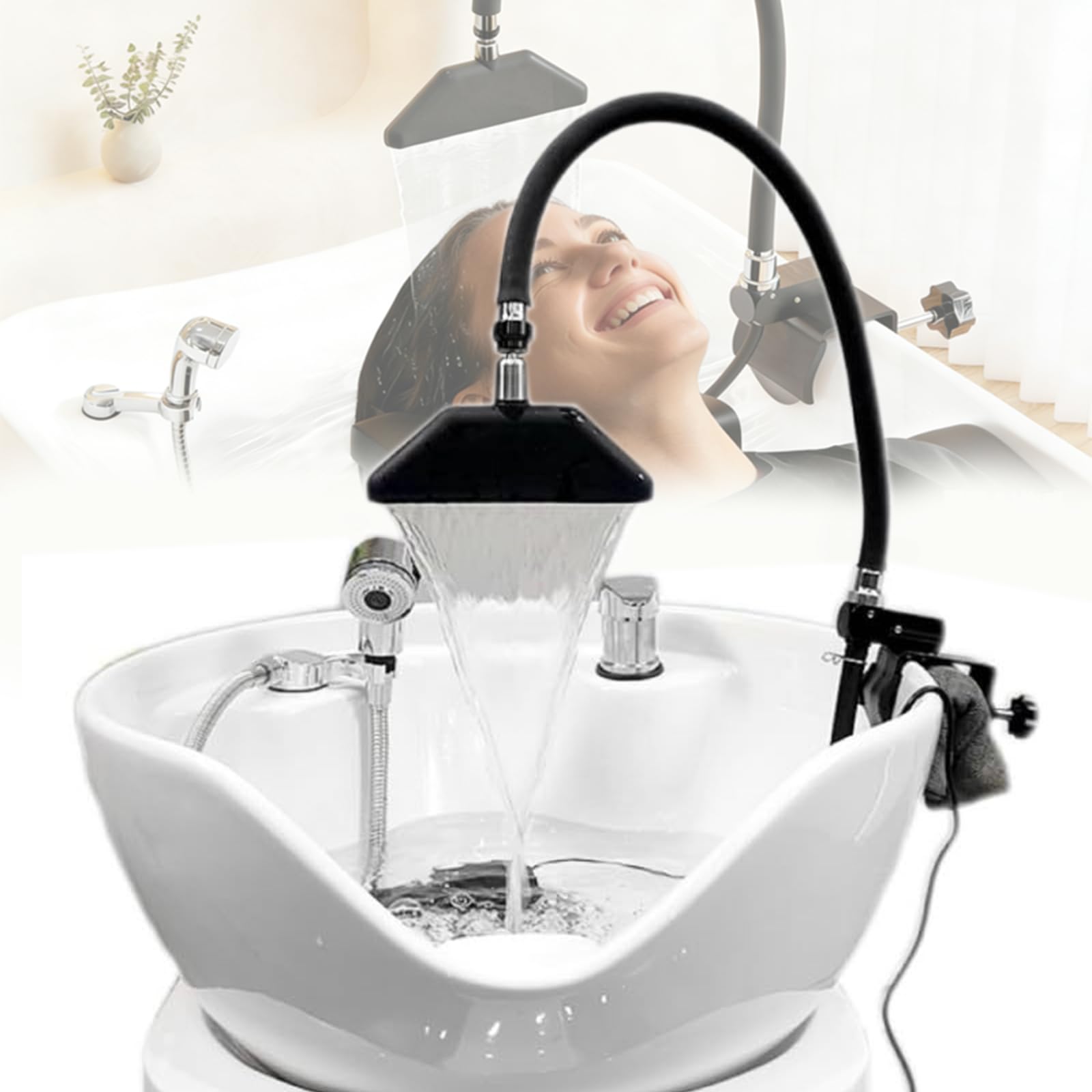 Equipo De Circulación De Agua Para Spa Capilar, Estructura Portátil De Circulación De Agua Con Bomba De Agua, Ajustable En 180°, Limpieza Profunda Del Cuero Cabelludo Y Tratamiento Capilar, Para Salon