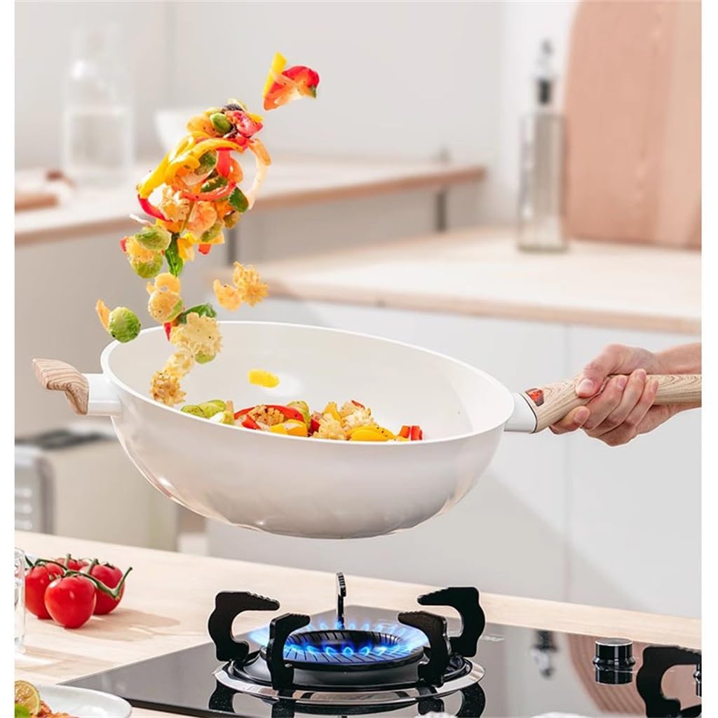 FENOKD Ceramic Pot Non-Stick Pan Uncoating White Smokeless Non-Rust Wok Gas Electricity, 32cm (OneColor 32cm)