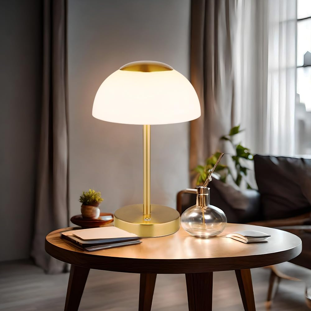 Lampada da tavolo LED - H 31 cm - Ottone - Bianco - Vetro - Metallo - Dimmerabile