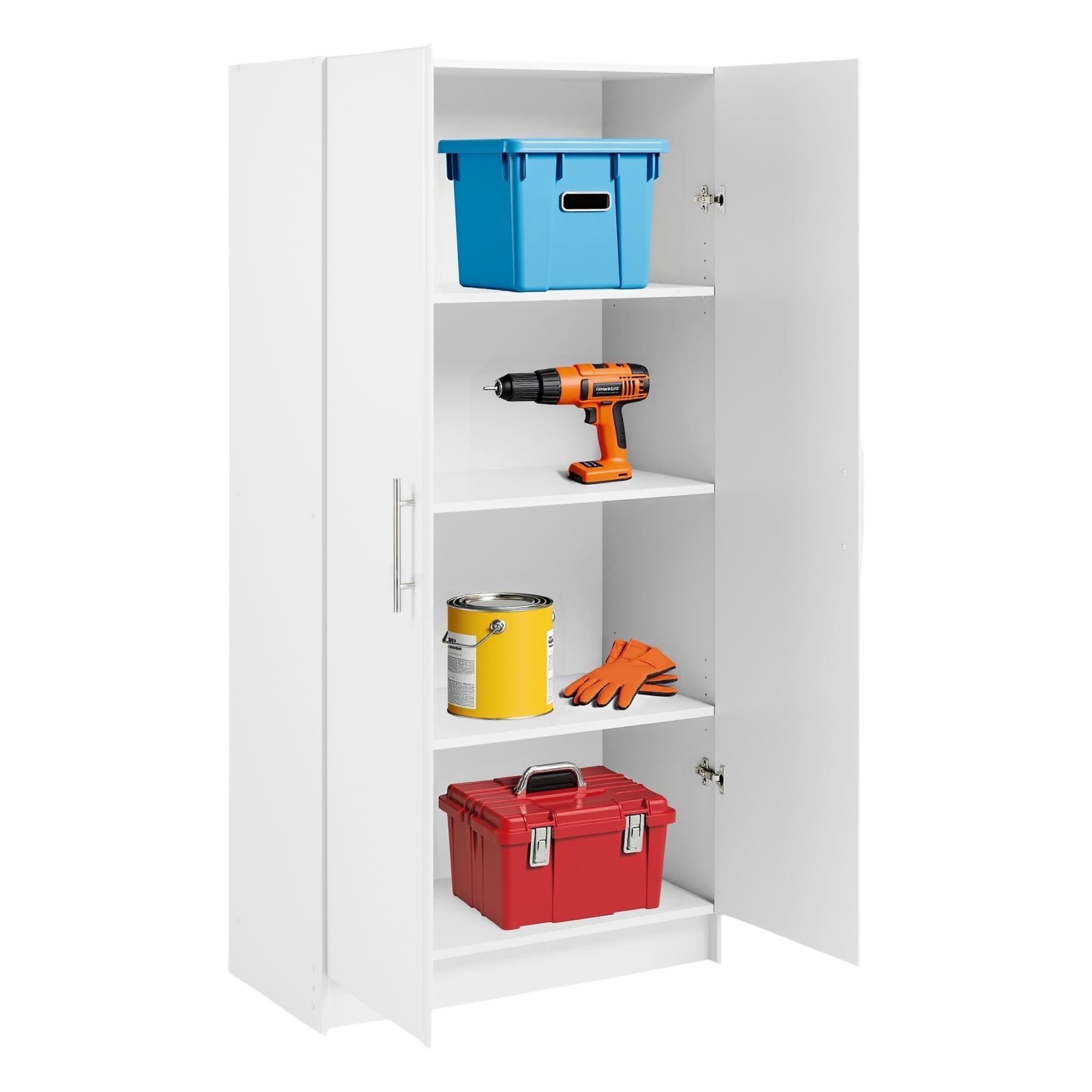 Prepac Elite Tall Garage Storage Cabinet & Pantry Storage Cupboard, 2-Door Freestanding Bathroom or Pantry Cabinet with Adjustable Shelves, 16" D x 32" W x 65" H, White