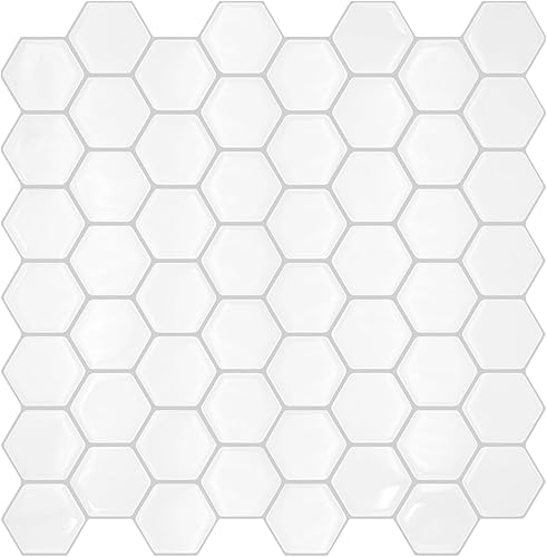 Crystiles 12 hojas de azulejos hexagonales azulejos de despegar y pegar papel tapiz de 12 x 12 pulgadas para cocina