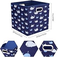Vista 4 de Cubos de Almacenamiento de Tela Ballena 10.5 x 10.5 x 11 pulgadas Plegables Azul Marino Cubos de Almacenamiento de Tela Plegables Cajas Cubos