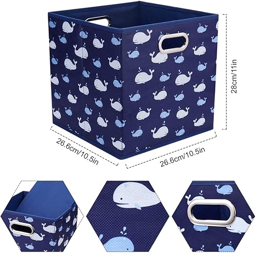Miniatura 4 de Cubos de almacenamiento de tela Whale10.5 x 10.5 x 11 pulgadas, plegables azul marino, cubos de almacenamiento plegables de tela, cajas de cubo