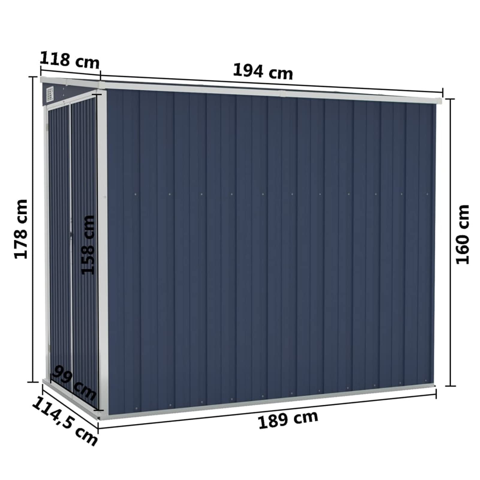Gecheer Wand-Geräteschuppen Kunststoffgriff mit Sperrfunktion Gerätehaus Gartenhaus Gartenschuppen Schuppen Gartenmöbel Metallgerätehaus 118 x 194 x 160/178 cm (L x B x H),Verzinkter Stahl,Metall