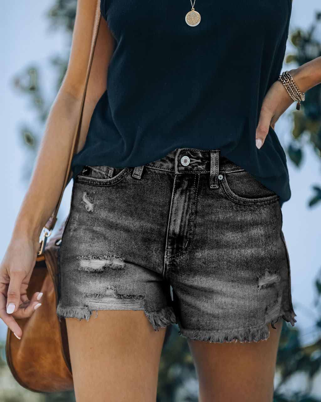 Metietila Women's Casual High Waisted Denim Shorts Frayed Raw Hem Stretch Ripped Jean Shorts - Image 4