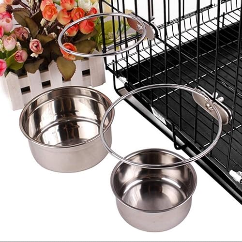 Miniatura 2 de Copas de acero inoxidable para perros y mascotas con soporte de abrazadera, jaula desmontable para perros y gatos, cuenco colgante de perrera,