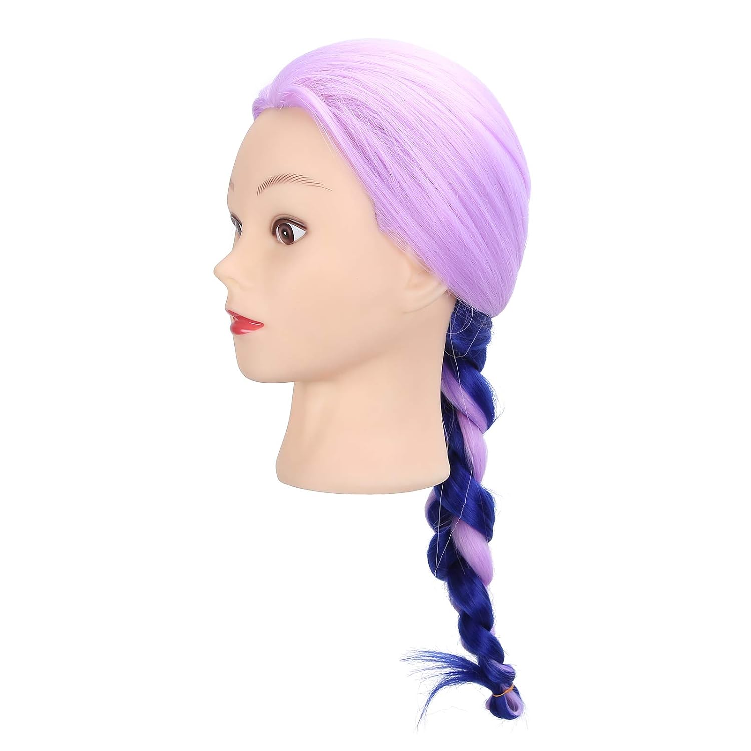 Mannequin Head with Hair Braiding Practice Hair Cutting Hairdressing Styling Mannequin Head (light purple two colors)