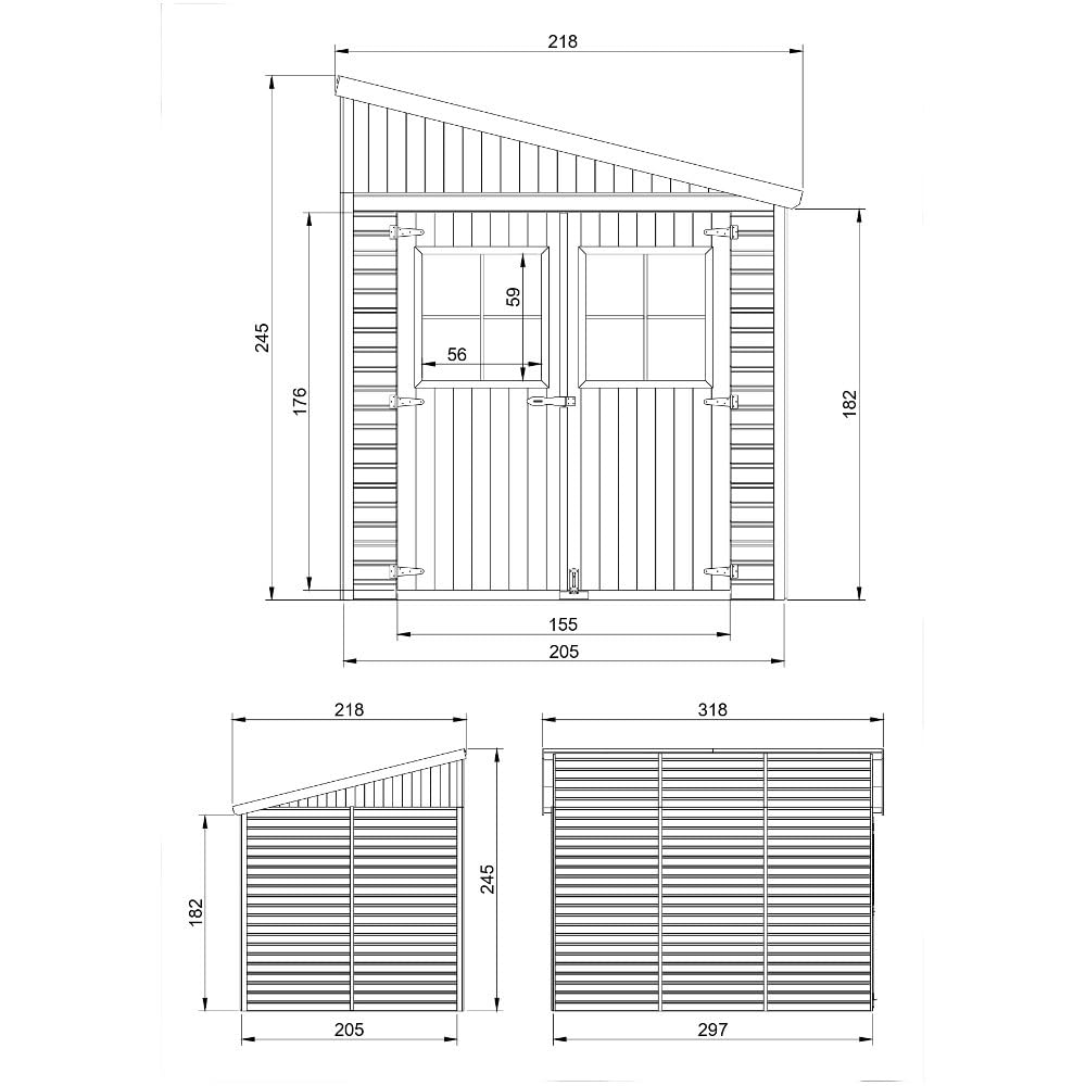 Abri de Jardin en Bois Naturel(avec paroi latérale) avec Les PLANCHERS IMPRÉGNÉ- Stockage extérieur avec fenêtres- H244x218x318 cm/6 m2 - Atelier Rangement Outils et vélos- TIMBELA M339A+M339G