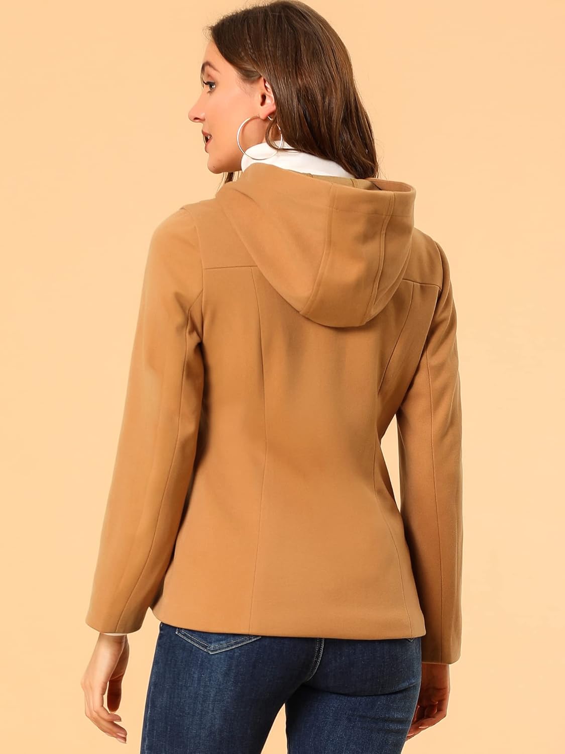 Rear View of Allegra K Hooded Winter Duffle Coat