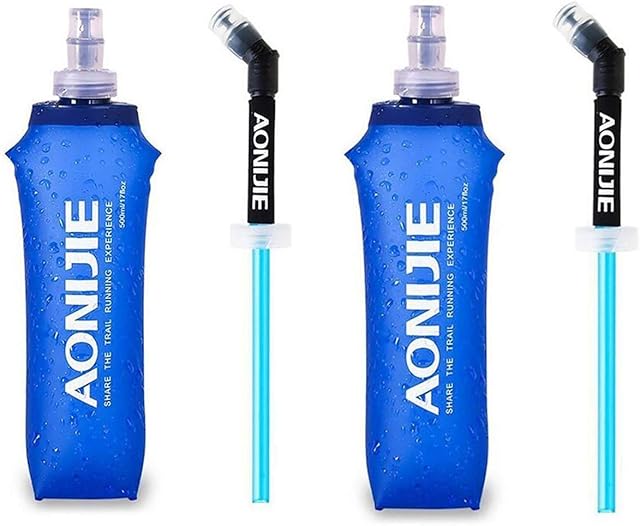 AONIJIE Pack 2 TPU Soft Hydration Water Bottle BPA-Free Collapsible Flask-Use in Hydration Vest for Marathon Running Hiking Cycling (500ml/2x17.1oz)