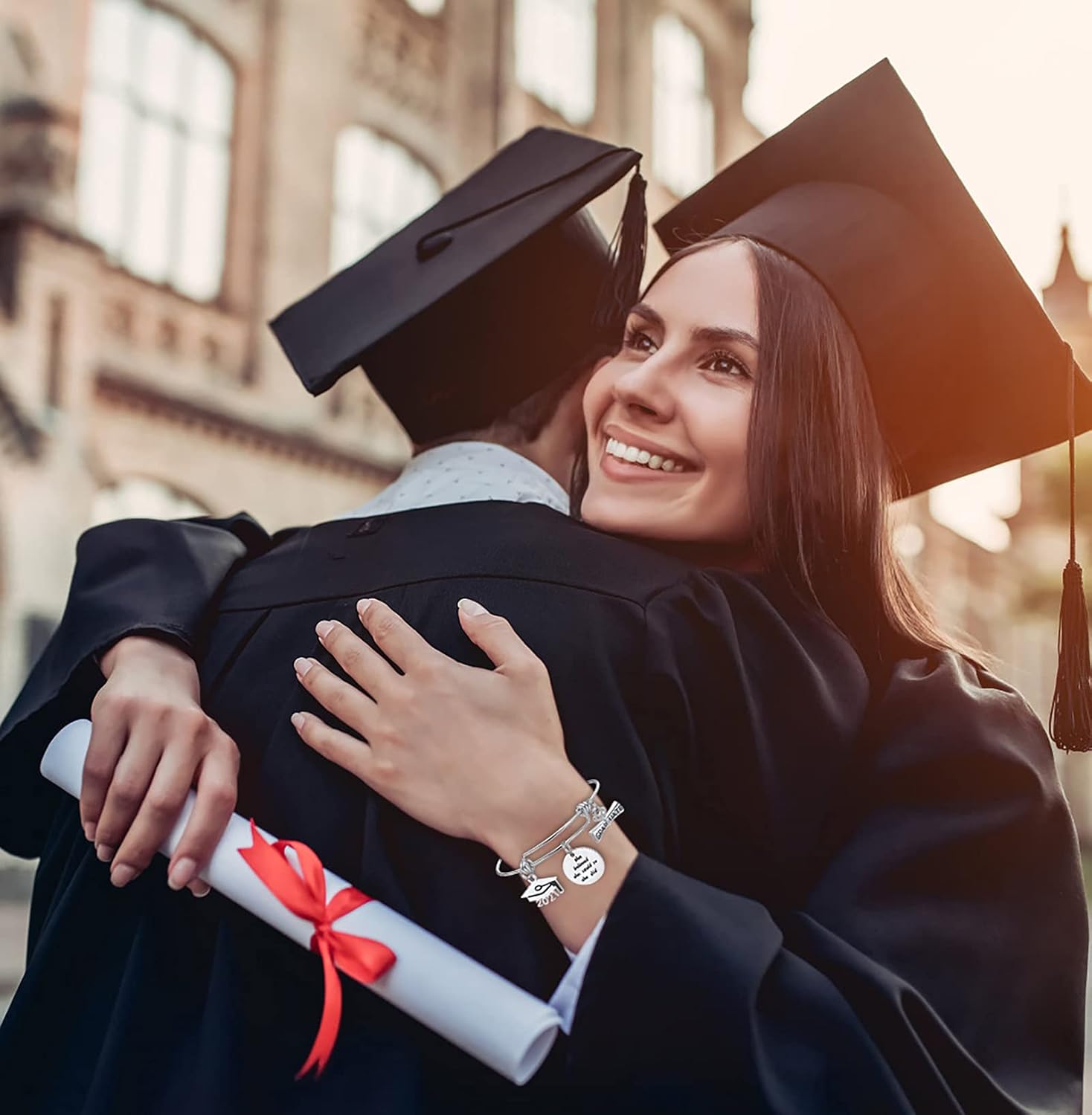 2021 Graduation Gifts Bangle Bracelet Graduation Cap Compass Expandable Bracelet Inspirational Bracelet for Women Girl: Clothing