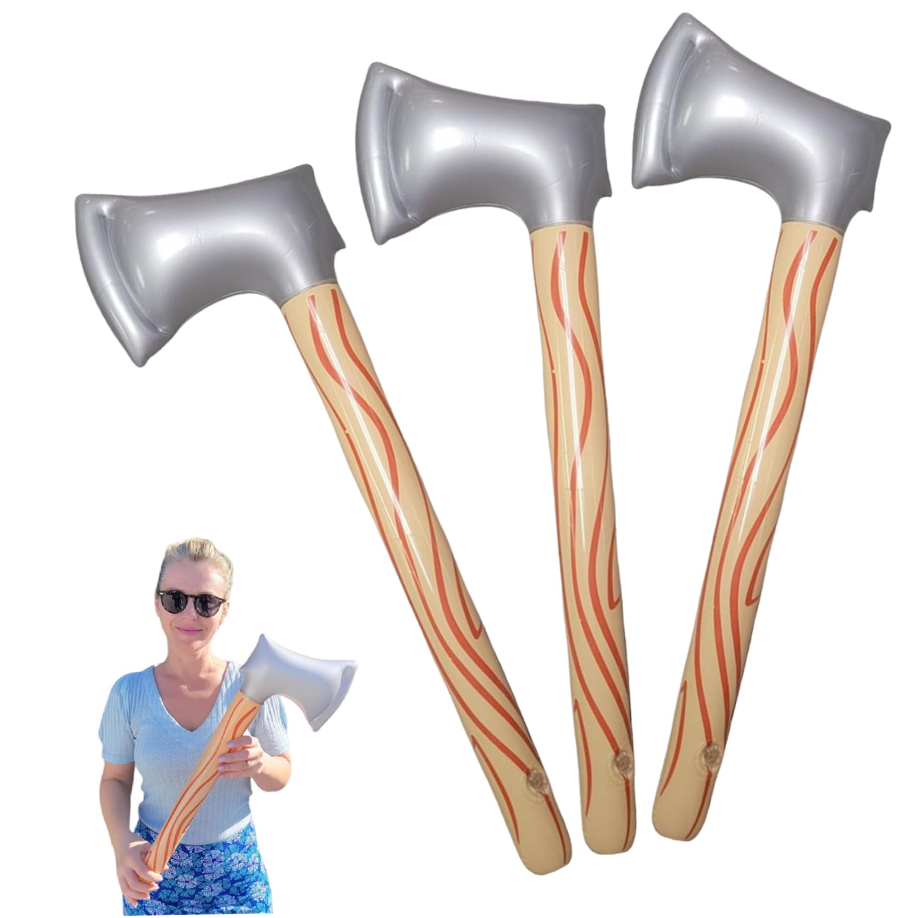 Aufblasbare Axt – 3-teilige realistische, auslaufsichere PVC-Axt, 23-Zoll-handgehaltene, leichte Halloween-Requisite für Cosplay-Partygeschenke