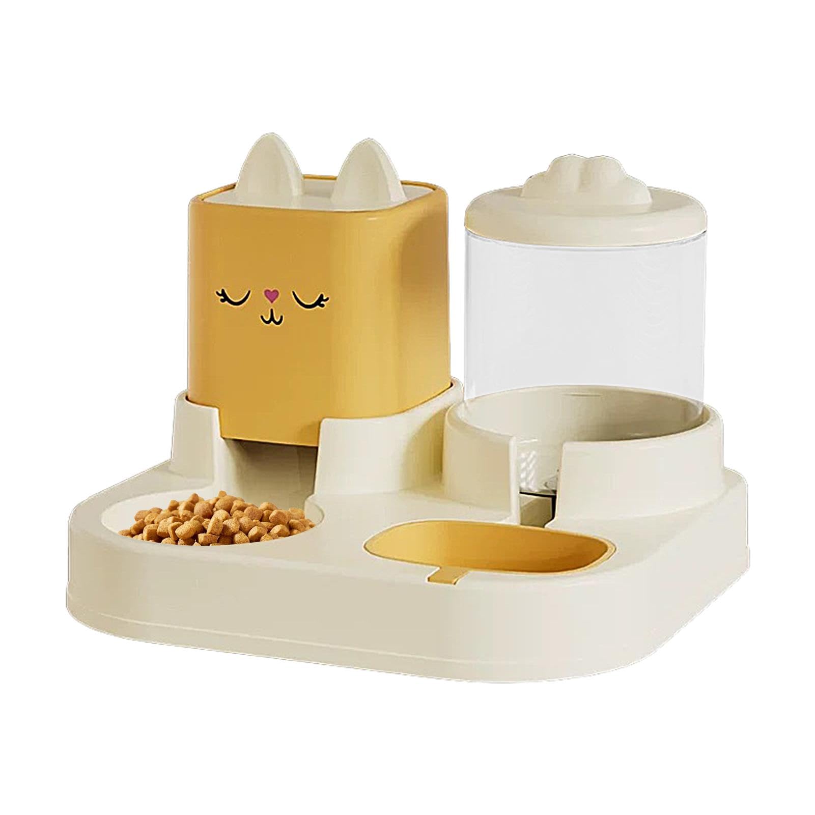 Comedero automático para Mascotas Juego de comedero y Bebedero for Gatos, comedero y Bebedero for Mascotas, Cuencos Dobles con Bebedero automático.(Yellow)