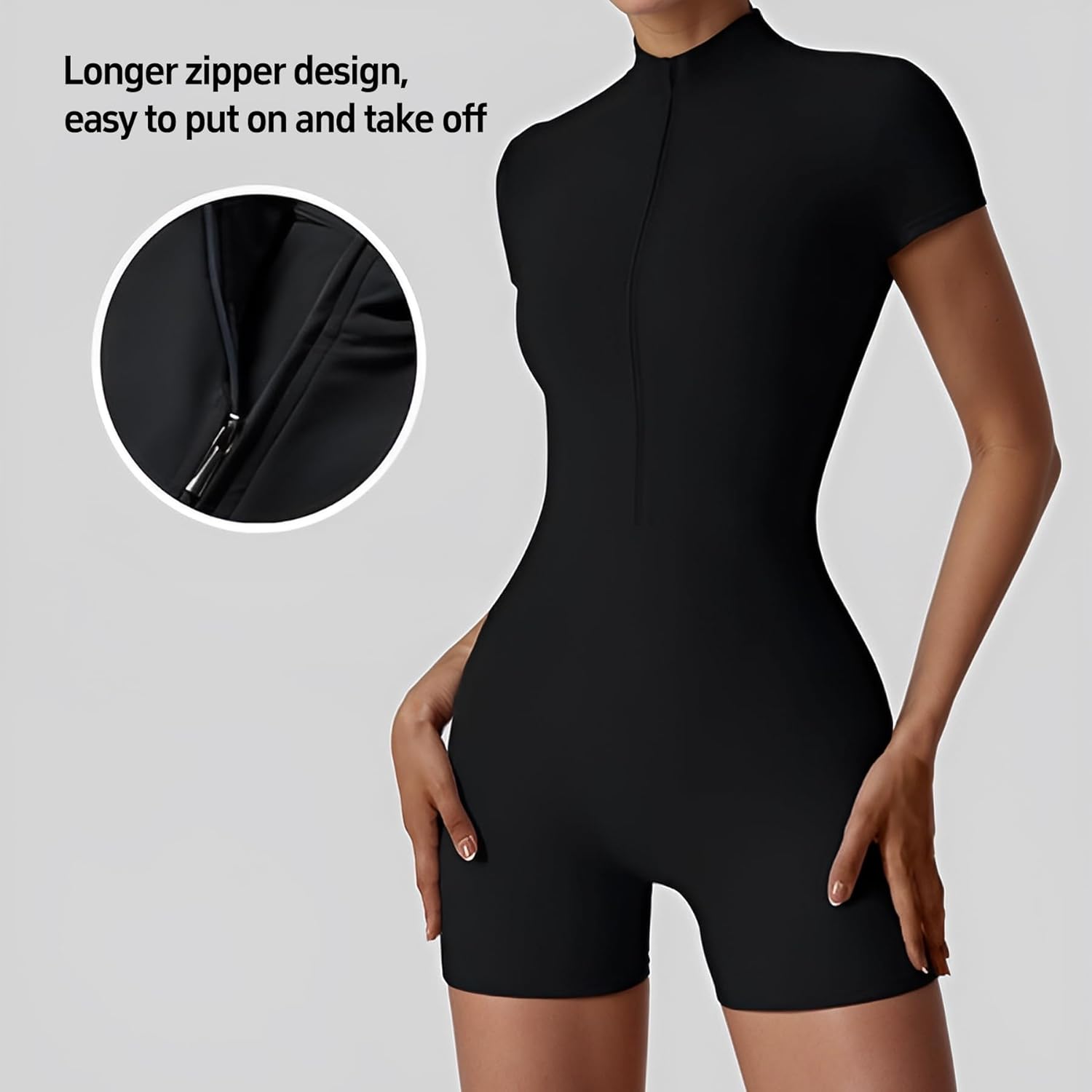 Women Bodysuit Zip Tummy Control Yoga Workout Work Out Gym Set for Athletic Rompers Romper Leotards One Piece Outfit Sexy - Image 2