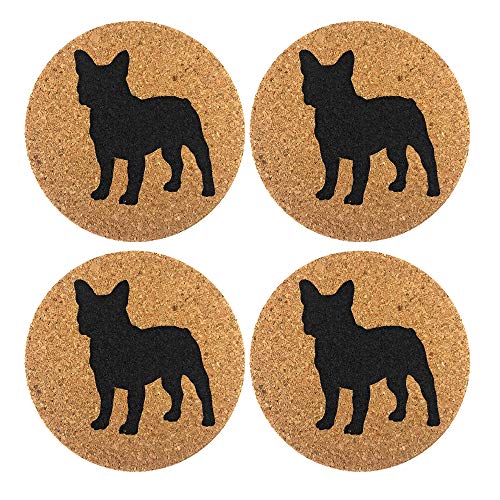 French Bulldog Dog Gift Cork 4 Pack Drink Coasters Set - Kitchen Bar Table Decor - Perfect Decoration for Frenchie Dog Lovers