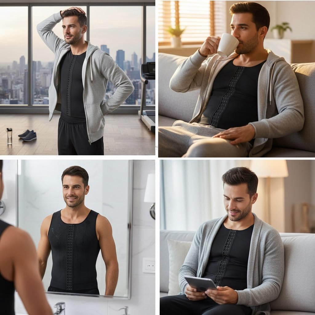 ToBeInStyle Men's Neoprene Slimming Body Shaper Vest Belly Compression Girdle Posture Corrector - S to 5XL