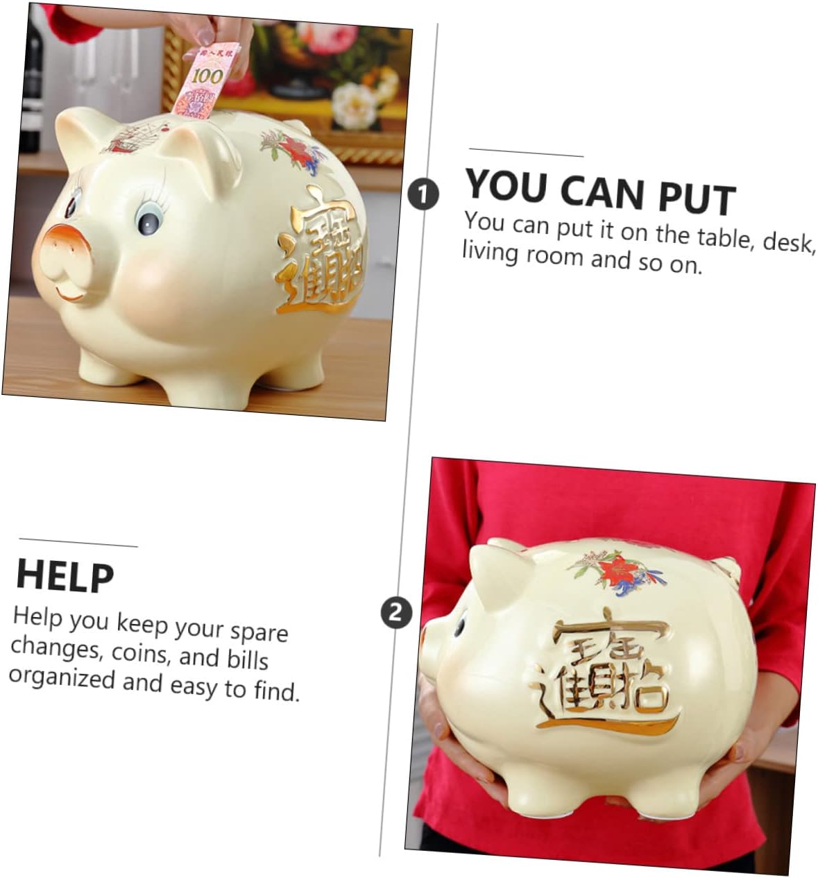 Milisten Hand-Painted Ceramic Piggy Bank for Boys and Girls 8 Inch Coin Saving Pot Cute Decorative Money Box for Boys and Girls for Birthdays and Festivals
