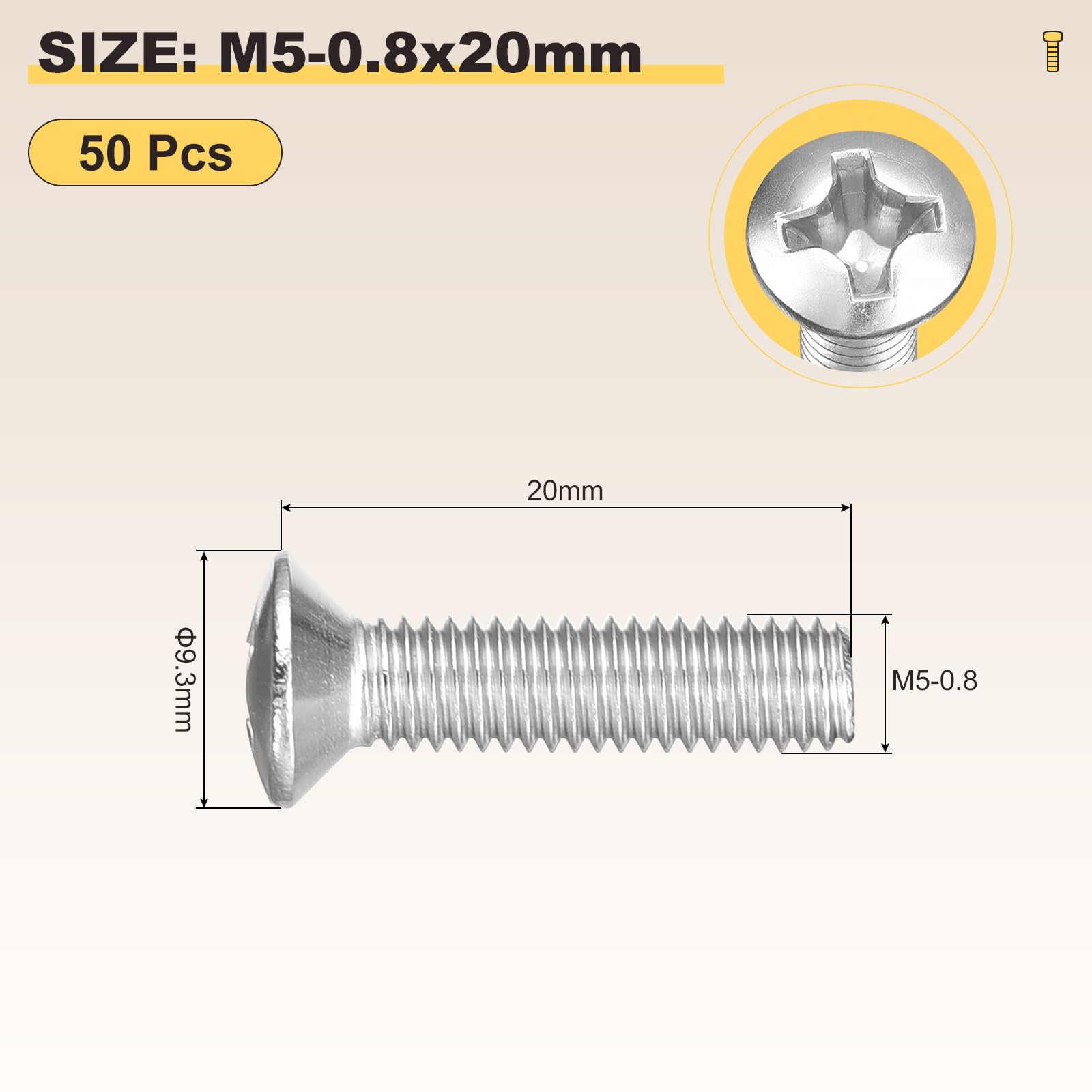 METALLIXITY Phillips Cross Recessed Countersunk Head Screws Bolts (M5-0.8x20) 50Pcs - Image 2