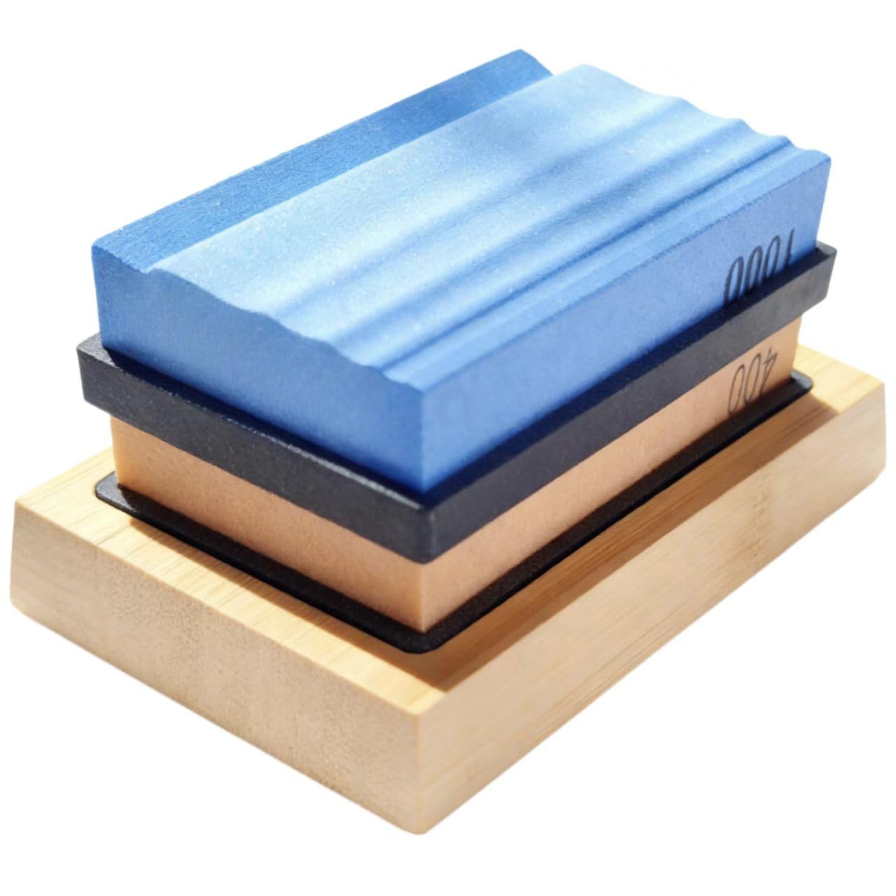 Piedras de afilar para herramientas de tallado de madera, afilador de talladores de piedras de afilar, piedra de gubia, grano 400 y 1000 con almohadillas antideslizantes extraíbles y una base de