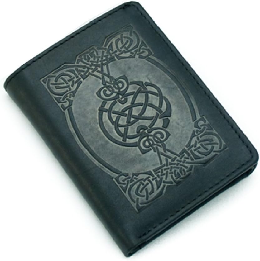 Biddy Murphy Irish Leather Wallet Black Celtic Design Tri-Fold Made in Ireland