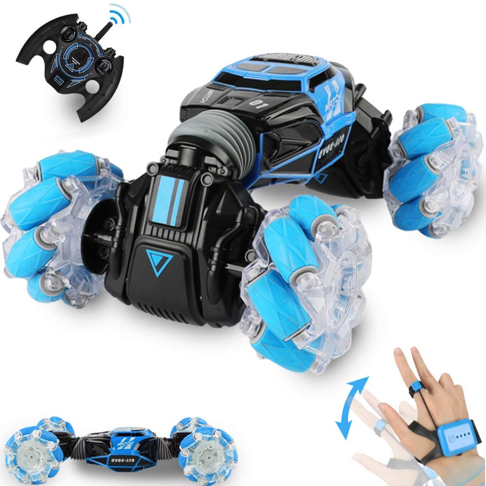 Boy's 4WD 2.4GHz Remote Control Car with Gesture Control Band & LED Lights (Blue)