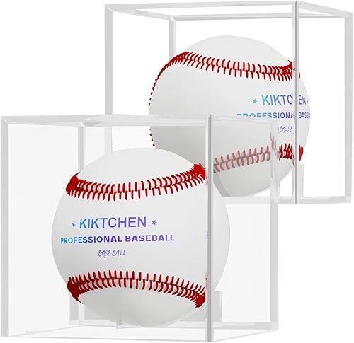 Miniatura 1 de Paquete de 2 vitrinas de béisbol de acrílico, soporte de béisbol con protección UV, estuche de exhibición oficial de autógrafos de béisbol, caja de