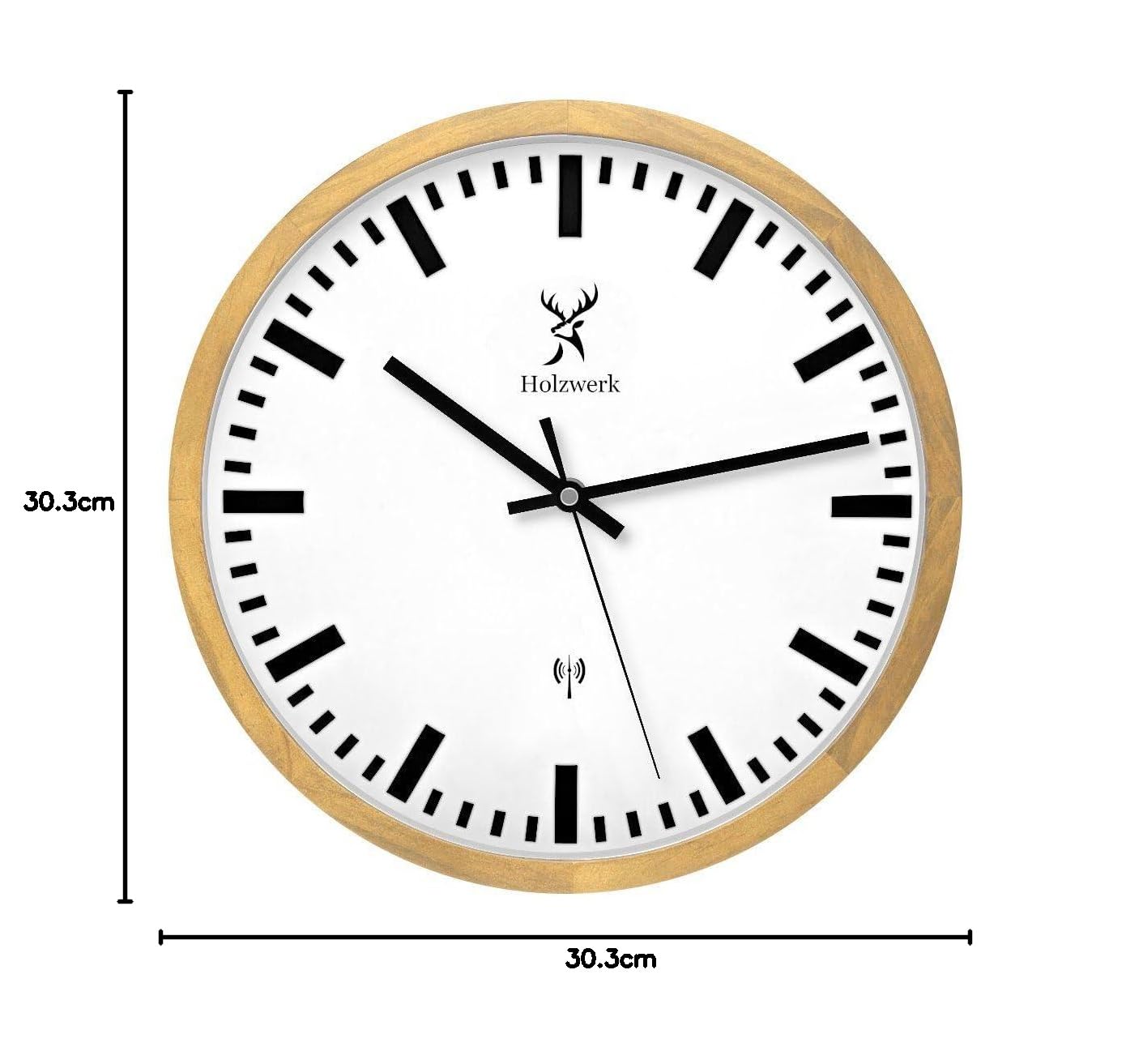Holzwerk Germany Natur Funkwanduhr Funk Wanduhr Holz-Uhr Retro Vintage Funkuhr lautloses Uhrwerk ohne Tickgeräusche Braun Weiß Massive Buche lautlos aus handgefertigtem Massivholz Natur Holz 30 cm