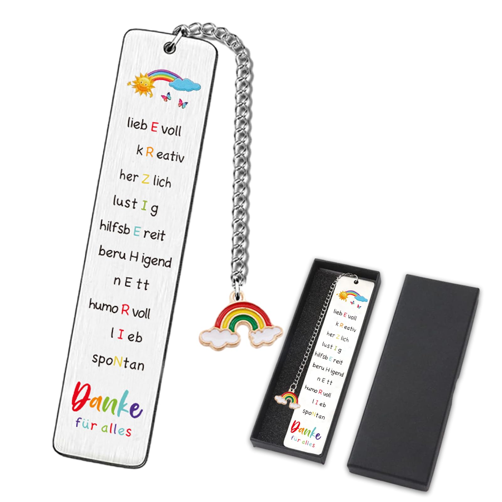 DabbOo Marcapáginas de Acero Inoxidable con Caja de Regalo 13 * 2.6cm Inspirador Personalizado Navidad y Regalo de Cumpleaños Agradecimiento Inspirador Marcapáginas para Profesores, Amigos(Arco iris)