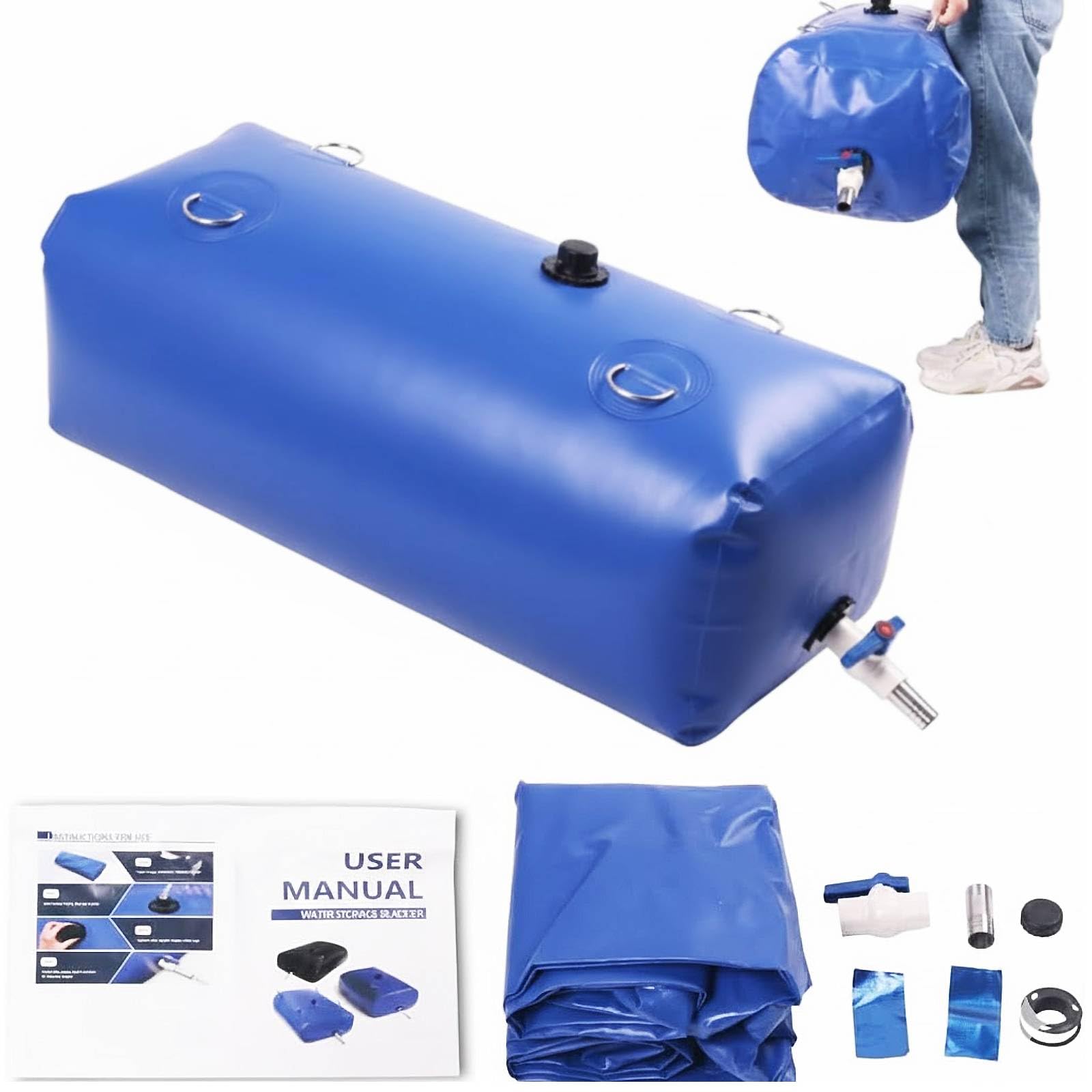 Japard 110 L / 30 Gal Water Bladder Tank, Foldable Portable Rainwater Storage Container, Emergency Water Bag for RV, Truck Bed, Fire Prevention, Drought Resistance, Blue