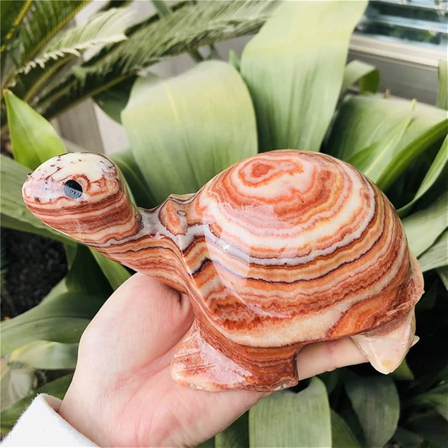 動物形の石彫刻（緑・オレンジ） 財運を高める瑞獣 龍亀 ロングイ 彫刻置物 天然石 アベンチュリン