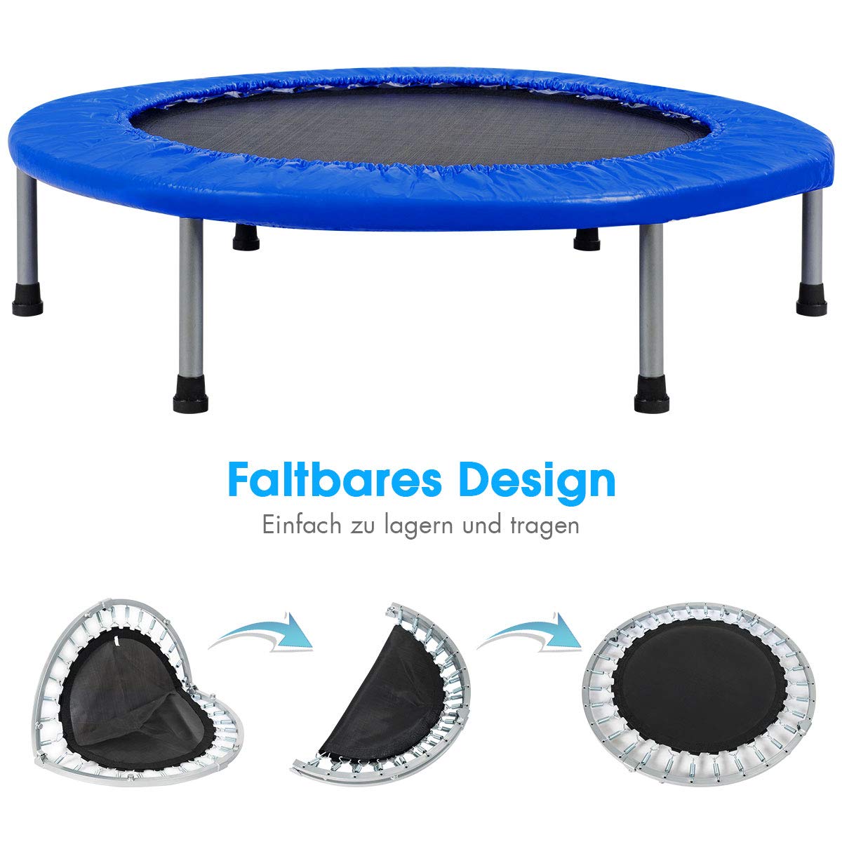 DREAMADE Trampolin aus Stahlrohr, Faltbares Kindertrampolin mit Tragfähigkeit von 150 kg, Fitnesstrampolin mit Rutschfesten Fußkappen, Gartentrampolin für Kinder & Erwachsene, Indoor