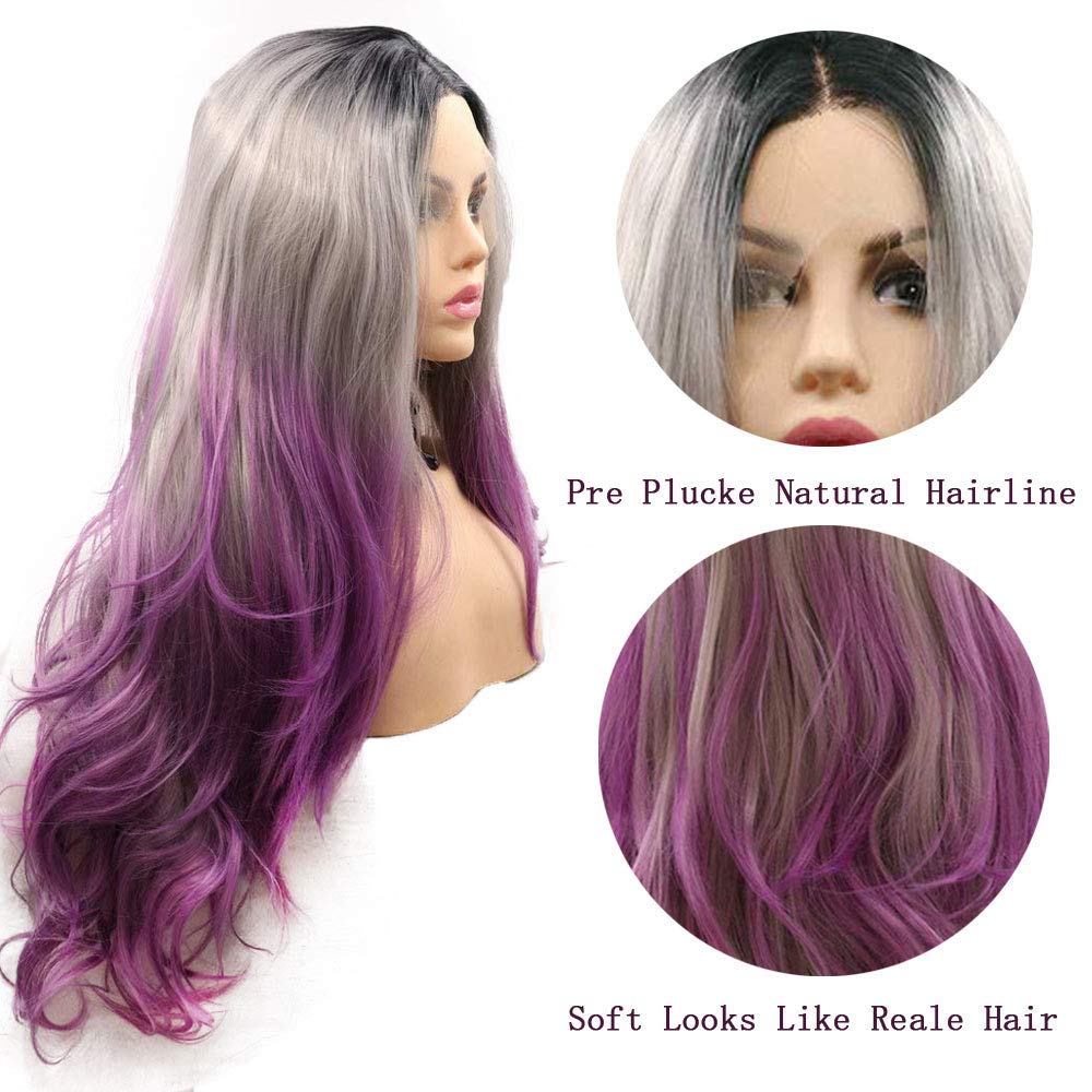Gray Purple Ombre Lacefront Wig 24 inches!! Amazon.com: RainaHair Mermaid Lace Front Wig Pastel Gray  main image 2