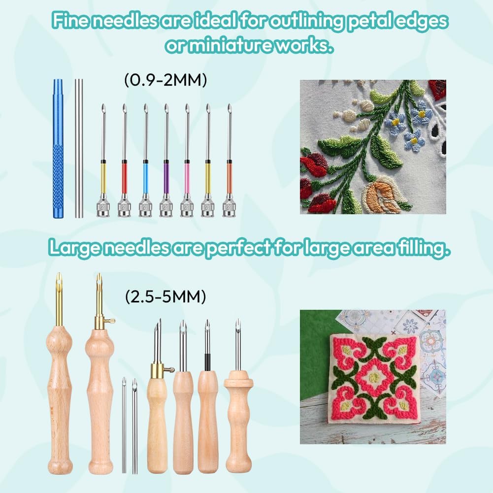 37Pcs Punch Needle Kit for Beginner,Complete Set Includes Wooden Handle Punch Needle Tools in Various Sizes & Storage Case,Perfect for Crafting and Gift(White)