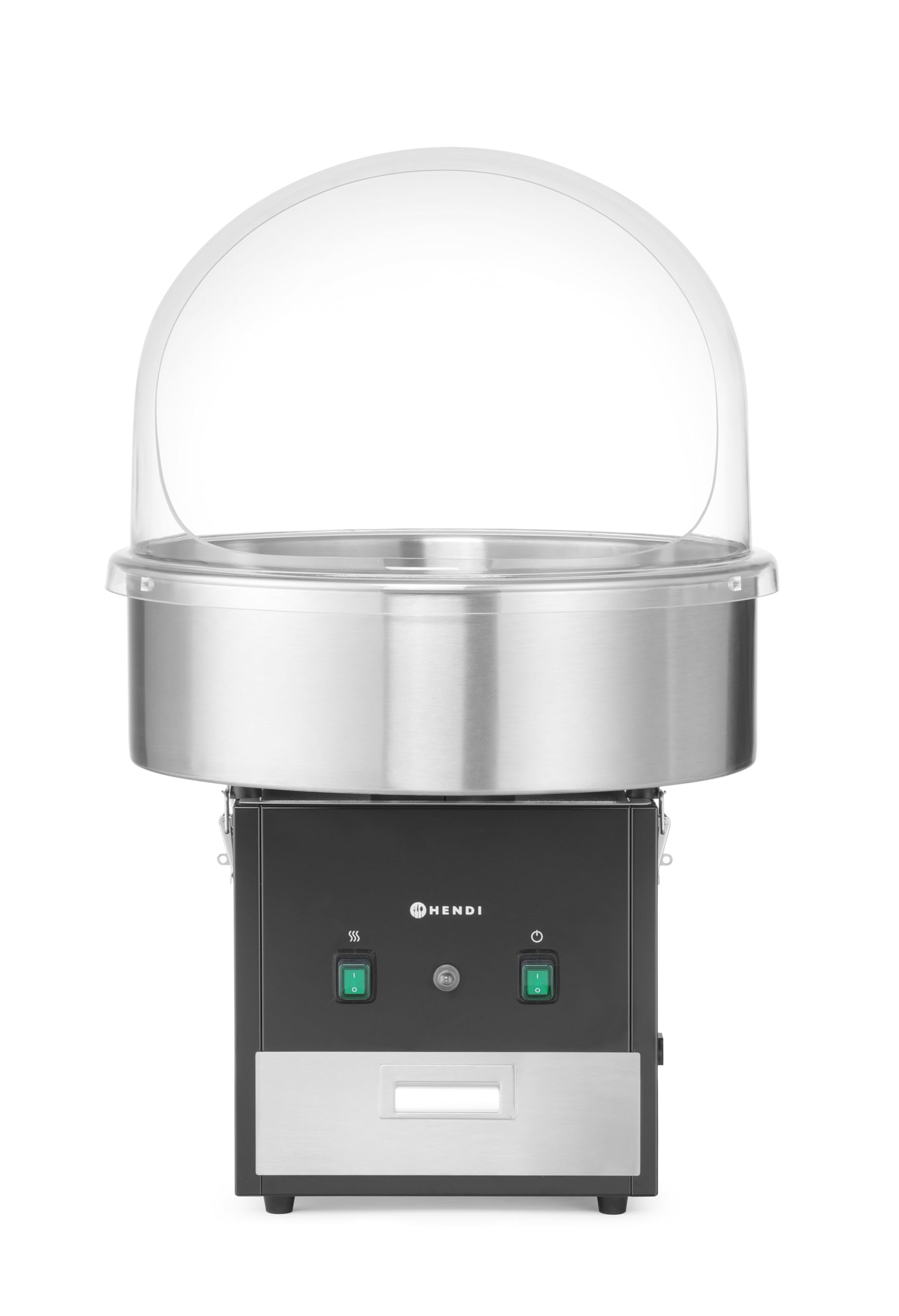 HENDI Zuckerwattemaschine, mit Zuckerspender, Schublade, herausnehmbare Schale, Überhitzungssicherung, Cotton Candy Machine, Zuckerwatte Maschine, 230V/1130W, 520x520x(H)503mm, Edelstahl, schwarz