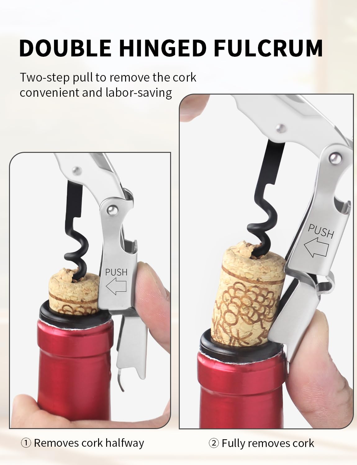 Cavatappi Professionale CORKAS Per Vino - A Leva, Con Coltello E Apribirille, Manico In Legno - Foto 4