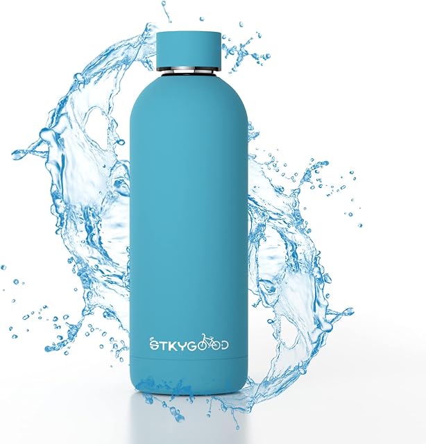 Stainless Steel Water Bottle 500ml Leak-proof, Double Wall Vacuum Insulated Flask&Thermos, Metal Drinks Bottle with BPA Free - 12 Hrs Hot/24 Hrs Cold, Water Bottles for Sports Gym Office (Lake Blue)