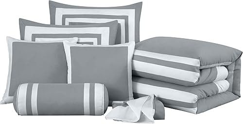 Miniatura 9 de Chezmoi Collection Caprice - Juego de edredón con patrón cuadrado estilo hotelero, juego de 7 piezas