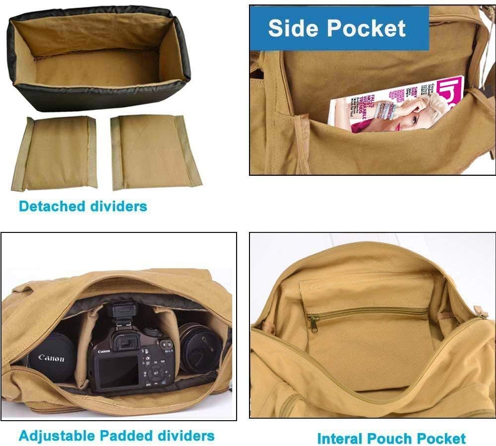 BESTEK Waterproof Canvas DSLR Camera Shoulder Bag with Shockproof Insert - Khaki