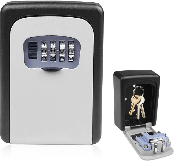 Comzantor cassetta di sicurezza con codice a 4 cifre, cassetta portachiavi impermeabile e antiruggine, cassaforte per chiavi con combinazione parete per casa, garage, scuola, ufficio, palestra(grigio) - 1