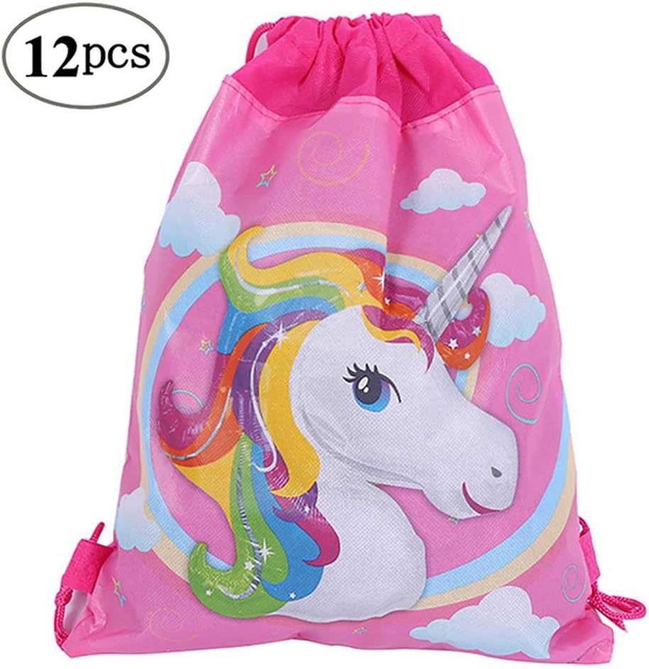 12 Pack Unicorn Drawstring Party Bag Unicorn Gift Bags Drawstring Backpack Bag for Kids Girls Unicorn Party Favors Supplies Baby Shower,10.6 x 13.4 inches