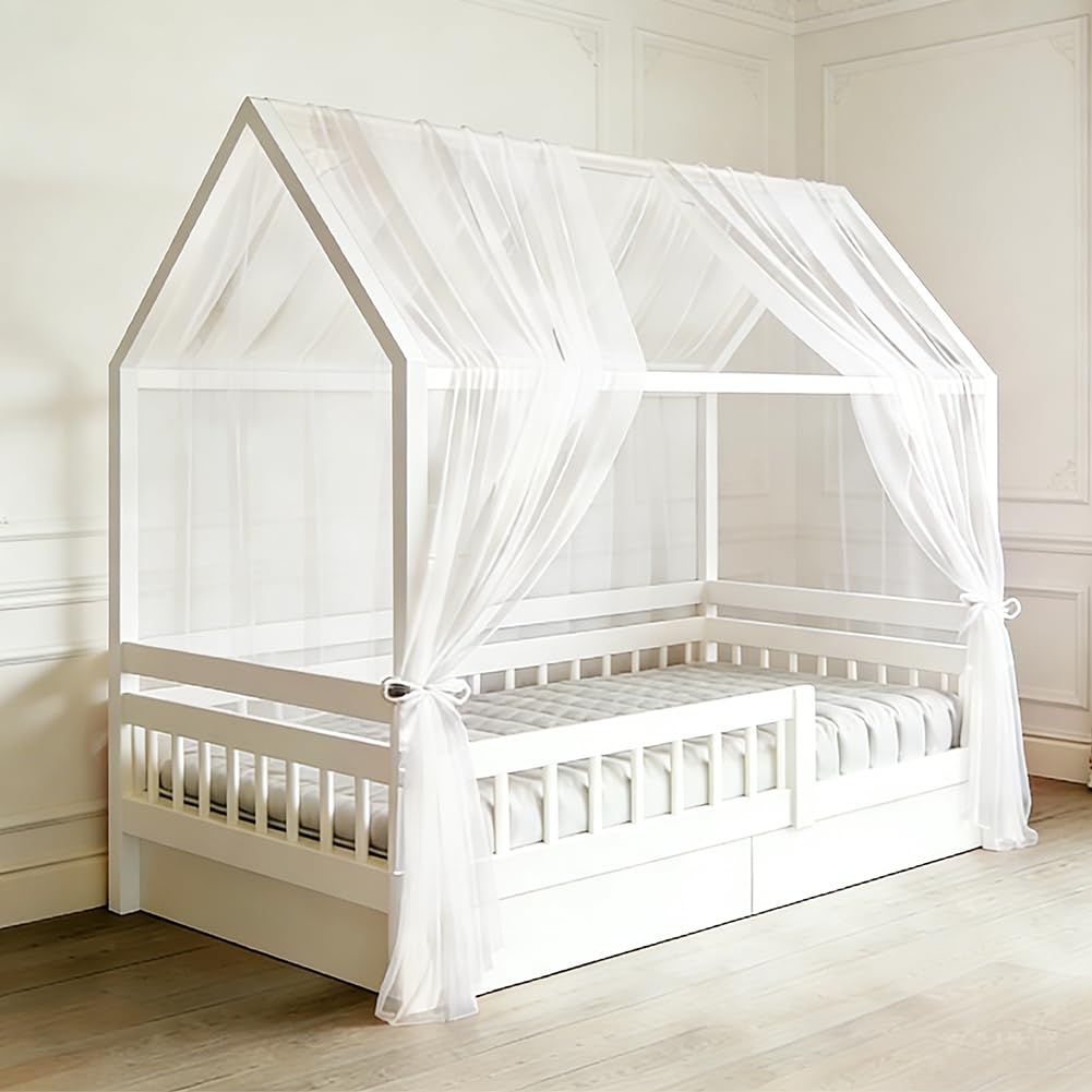 Wapasezyar House Bed Canopy Pack of 2, 350 x 150 cm House Bed Canopy Decoration, Fabric Canopy for Girls Boys Canopy Children's Bed Children's Room Decoration (White)