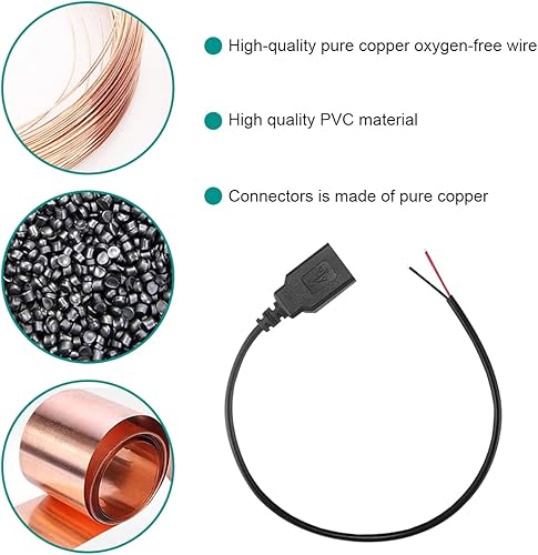 Miniatura 4 de Cable micro USB macho hembra a 2 extremos de cable abiertos, conector USB 2.0 a 2 cables, cable de extensión de cable de alimentación, conector de