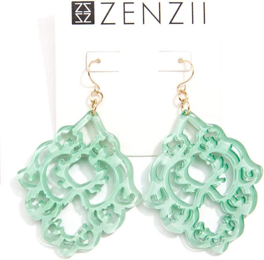 ZENZII Acrylic Resin Colorful Scroll Design Drop and Dangle Earrings for Women - Image 4
