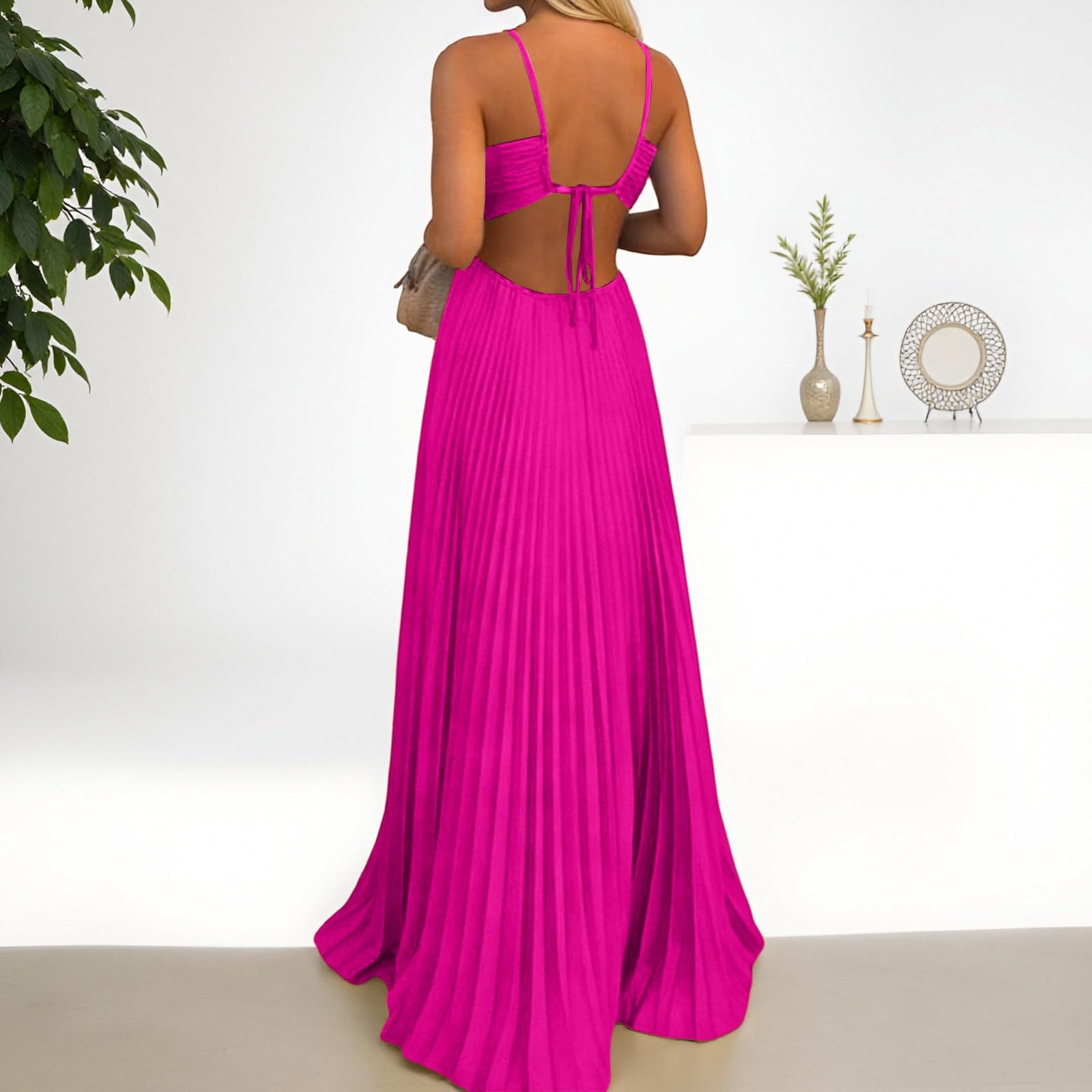 Générique Robe D'éTé Femme Bretelles Spaghetti Coton Boheme Robe à Bretelles Elegant Chic Robes Lin sans Manches DéContracté Quotidien Boho Plage Vacances Vacances