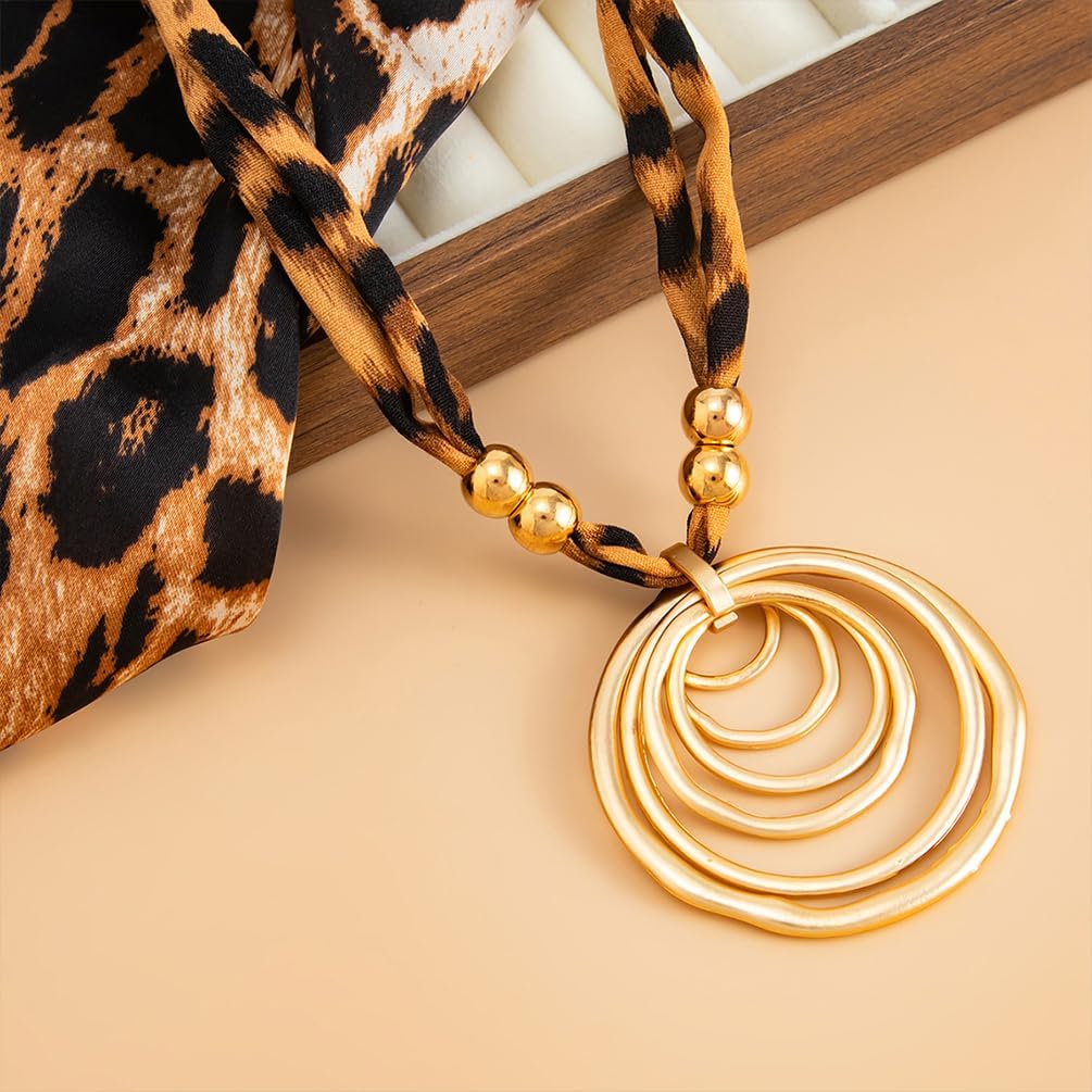 Unique Retro Leopard Print Rope Collar Choker Necklace for Women Statement Heart Round Circle Beads Pendant Layered Necklace Punk Prom Jewelry Gifts - Image 6