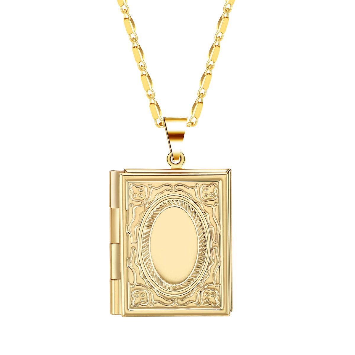 Vintage Geometric Locket Pendant Charm Gold Plated Long Necklace