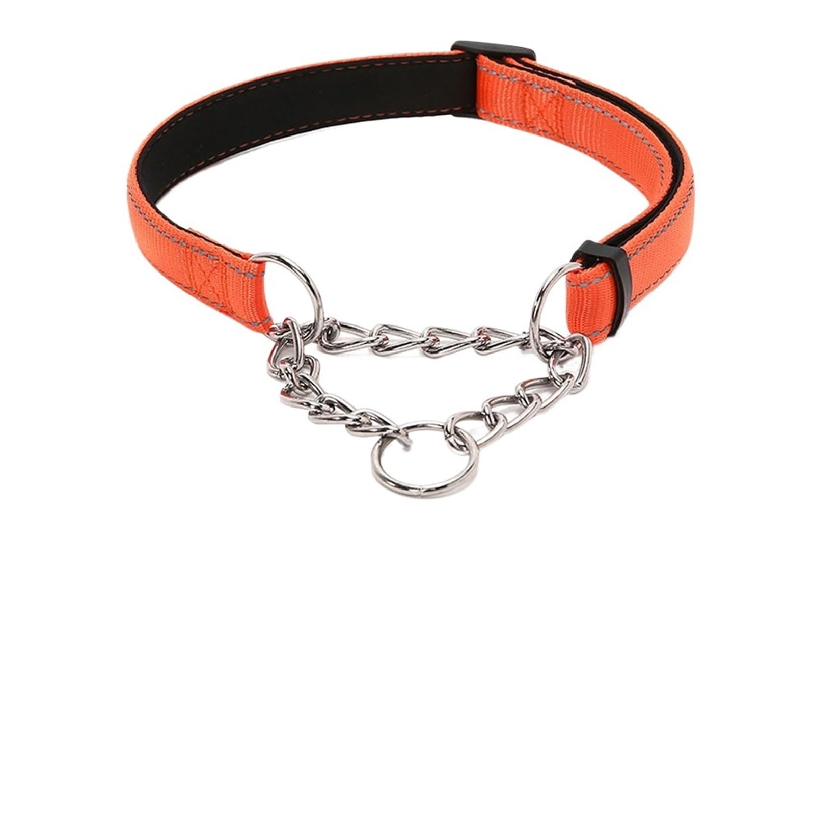 Stainless Steel Chain Martingale Collar - Reflective Nylon Fabric Pet Collar for Small Medium Large Dogs ﻿(Orange,S Neck 27-40cm)