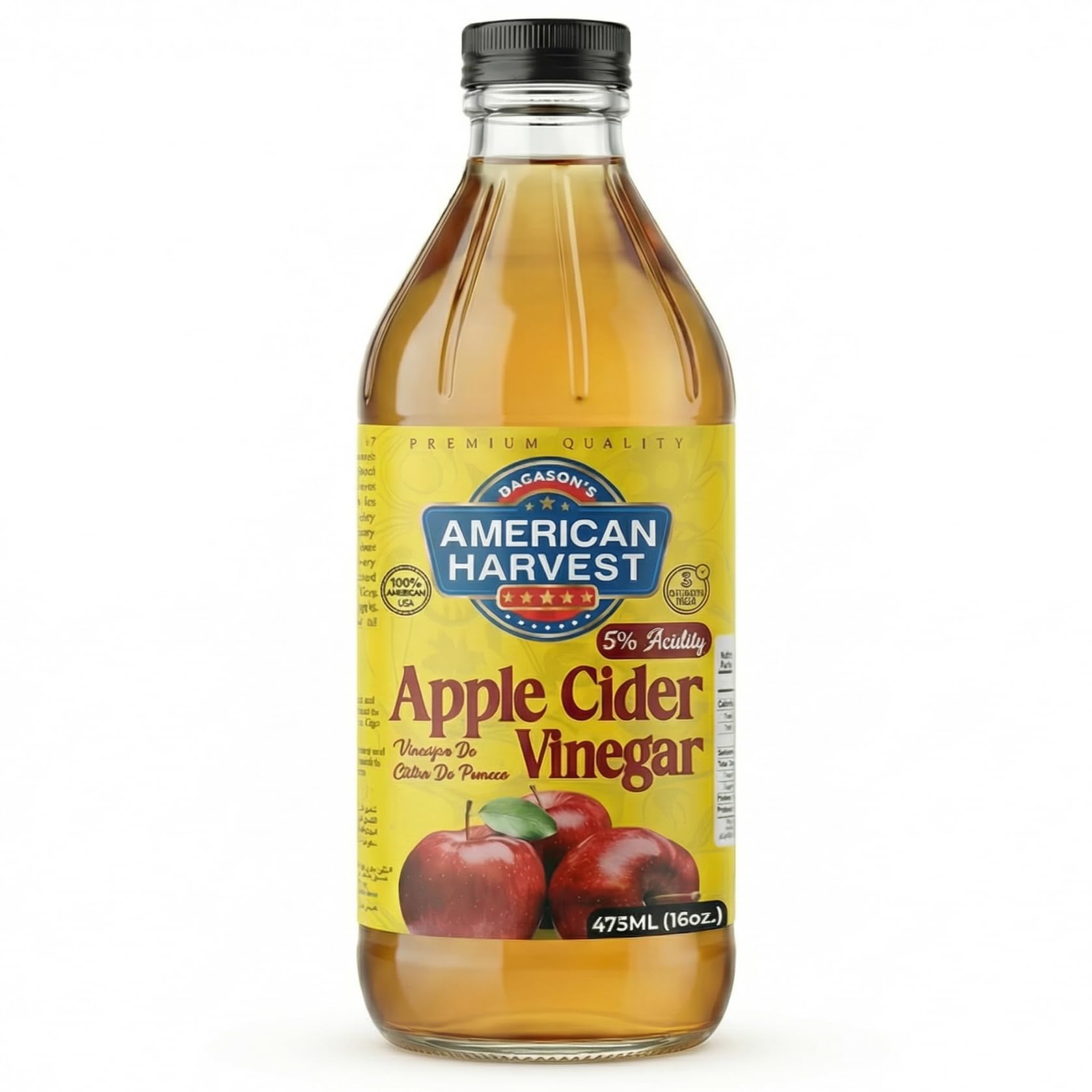 American Harvest Natural Apple Cider Vinegar 473ml (16oz.) | Glass Bottle