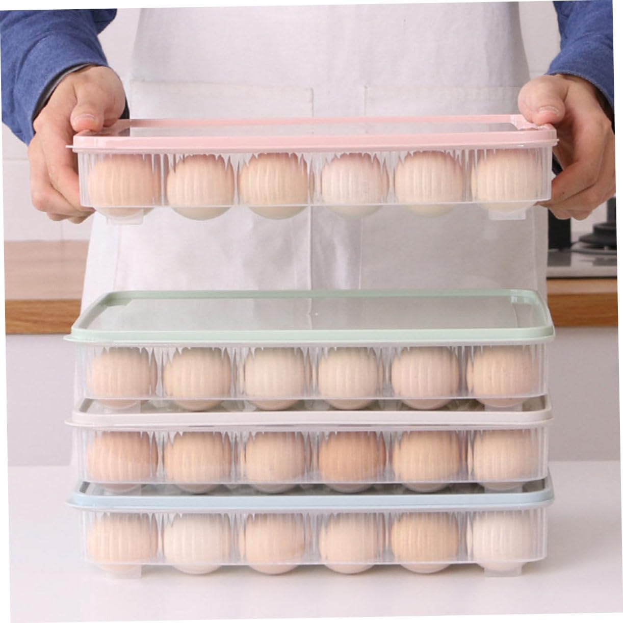2pcs Compartment Transparent Box Storage Tray Stackable Kitchen Organizer for Refrigerator and Food Storage Container for Eggs